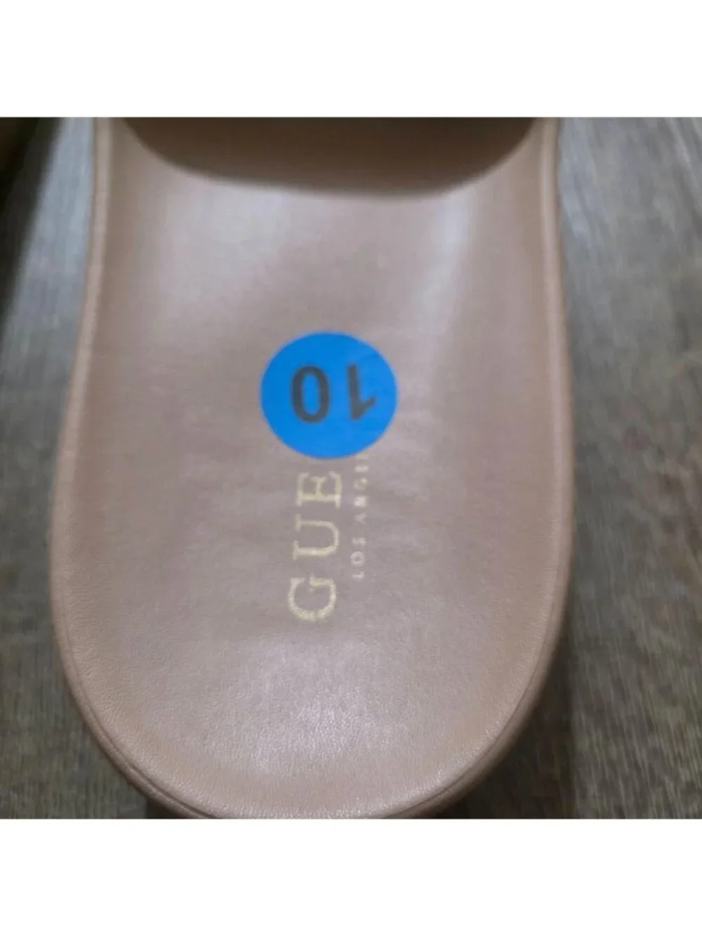 GUESS Women's Platform Slide Sandals Beige Nude Gold Logo Slip-On Casual Size 10